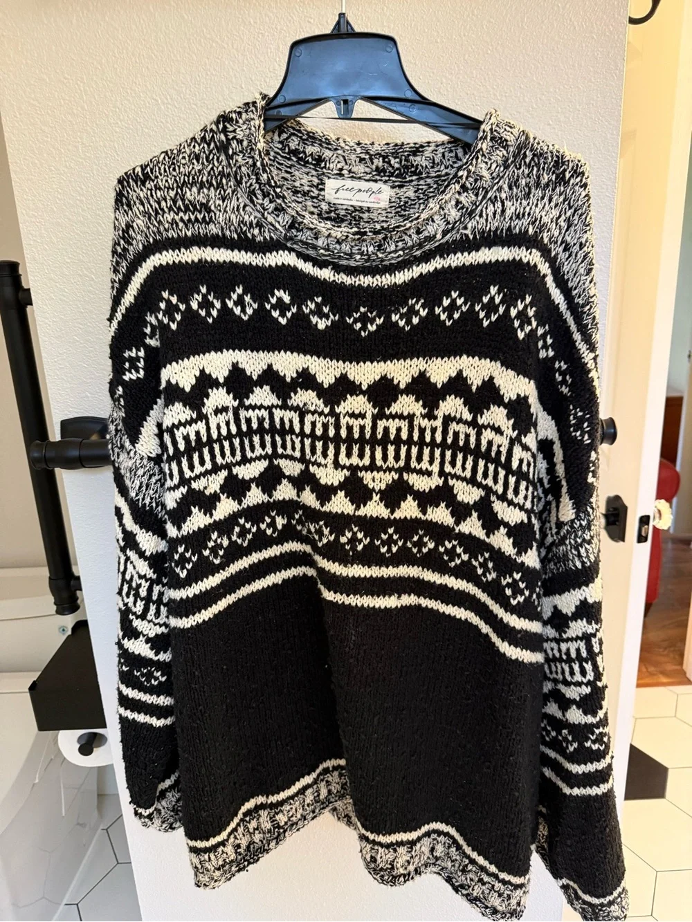 Free People Black & White Fair Isle Crew Sweater